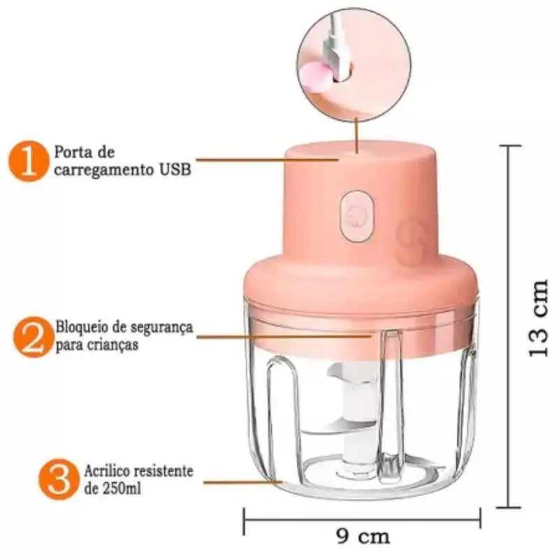 Mini Processador De Alimentos Elétrico 250ml Triturador Recarregável Sem Fio U Cozuti