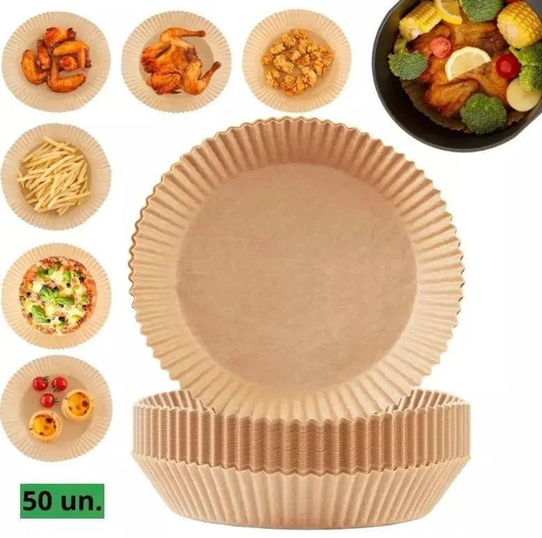 Kit 50 Forro De Papel Descartável Especial P/ Air Fryer Fritadeira para Cozinha Cozuti