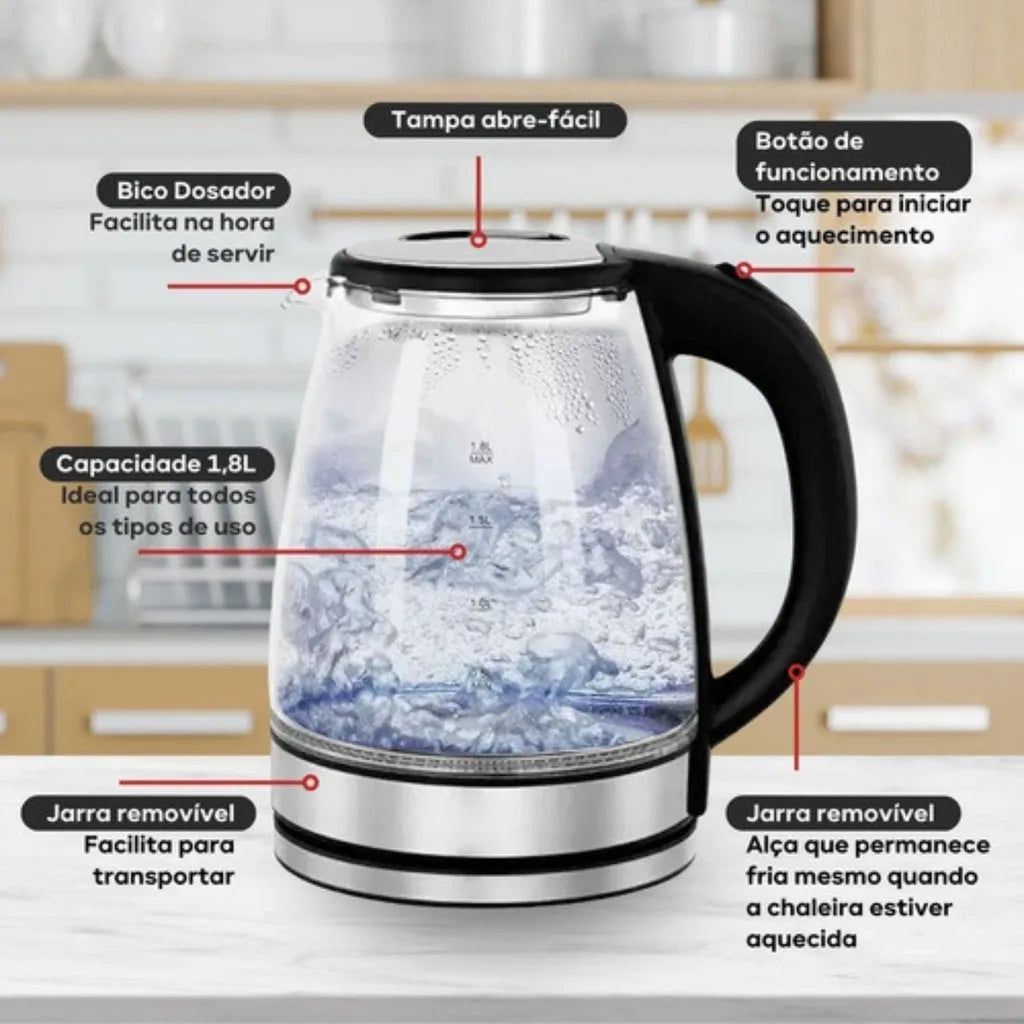 Chaleira Elétrica, Aquecedor Elétrico, café, aço inoxidável, vidro technolo Cozuti