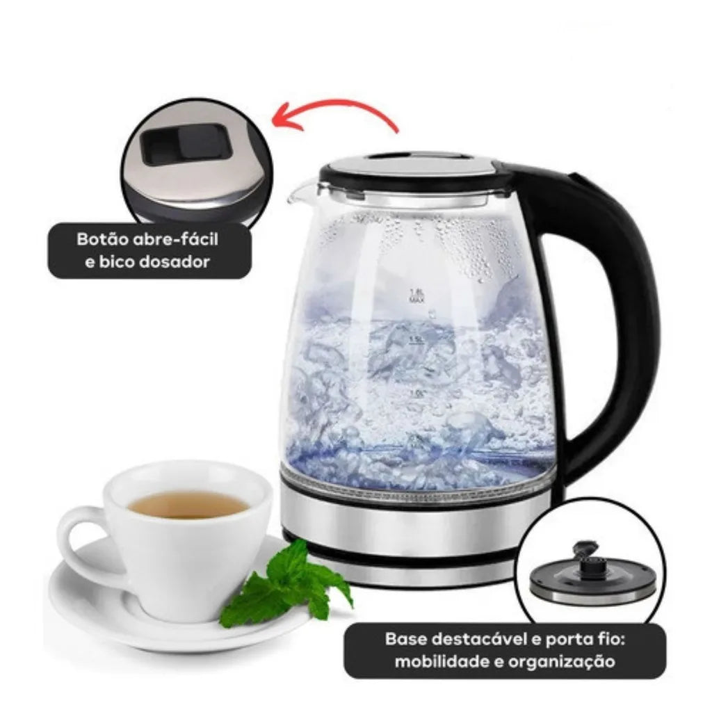 Chaleira Elétrica, Aquecedor Elétrico, café, aço inoxidável, vidro technolo Cozuti