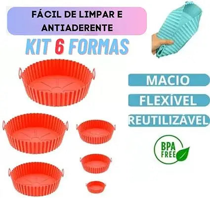 Kit 6 Capas Protetoras de AirFryer de Silicone Redonda Air Fryer e Forno Fritade Cozuti