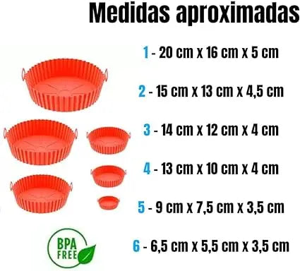 Kit 6 Capas Protetoras de AirFryer de Silicone Redonda Air Fryer e Forno Fritade Cozuti