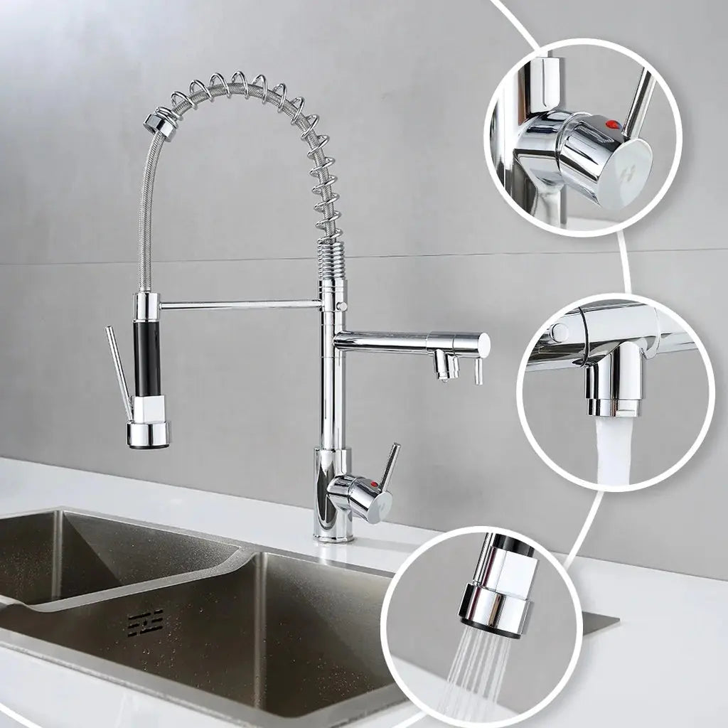 Torneira de cozinha embutida na parede, spray flexível, moderna Cozuti