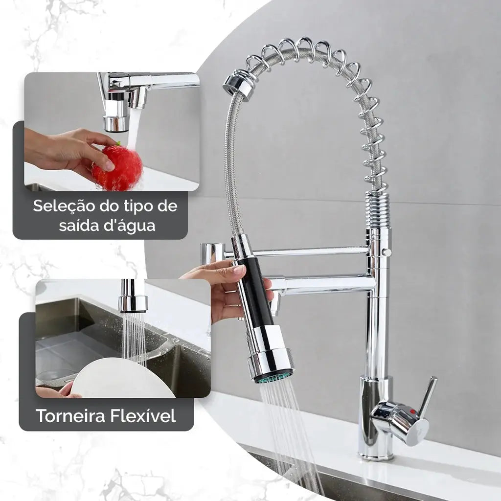 Torneira de cozinha embutida na parede, spray flexível, moderna Cozuti