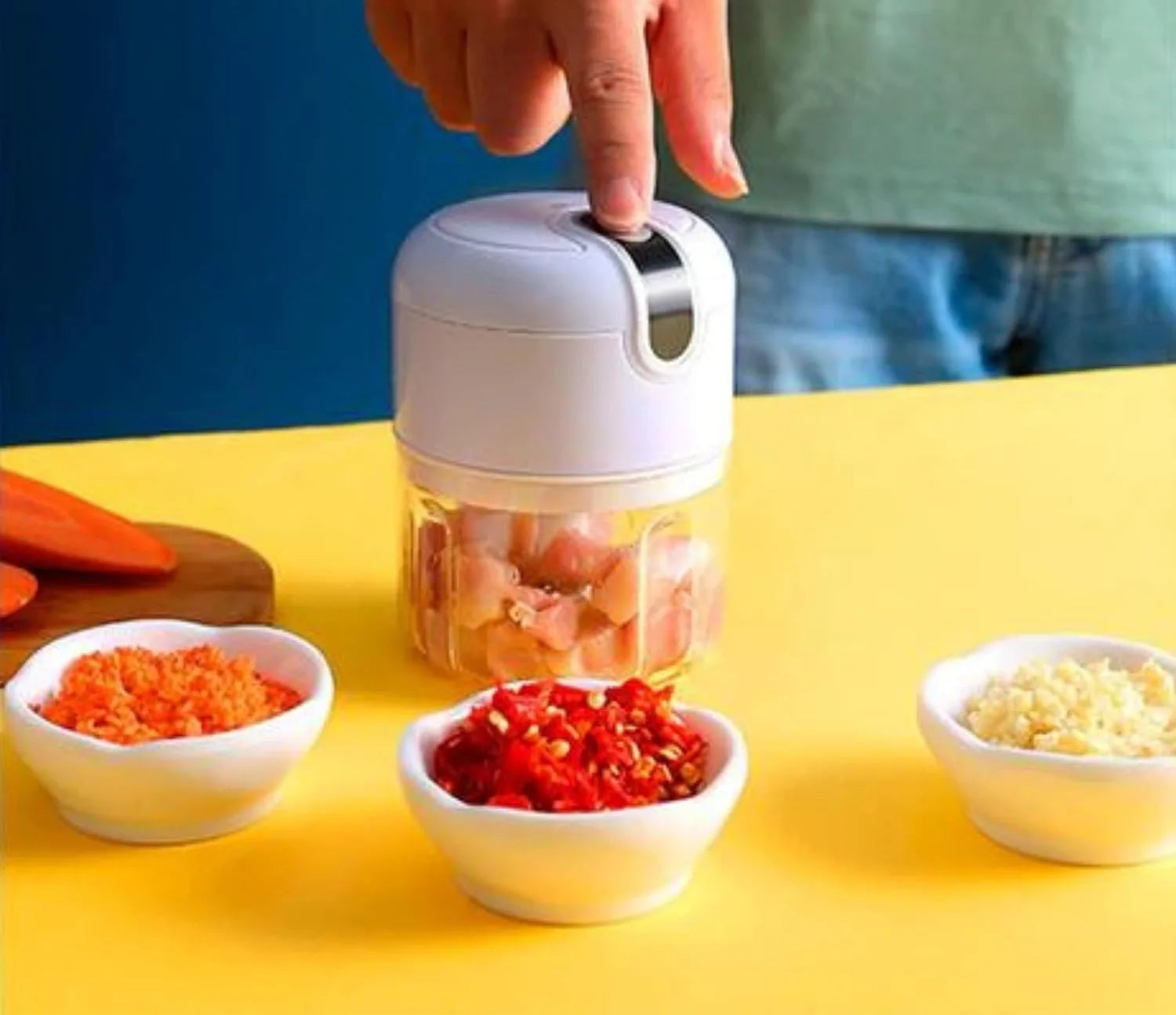 Mini Processador Triturador Elétrico 3 Lâminas Moedor Alho Cebola Carne Vegeta Cozuti