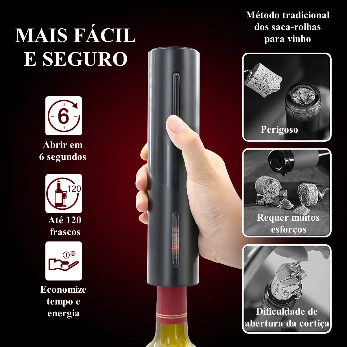 Abridor de Garrafas Elétrico Recarregável para Vinho Tinto, Saca-rolhas, Acess Cozuti