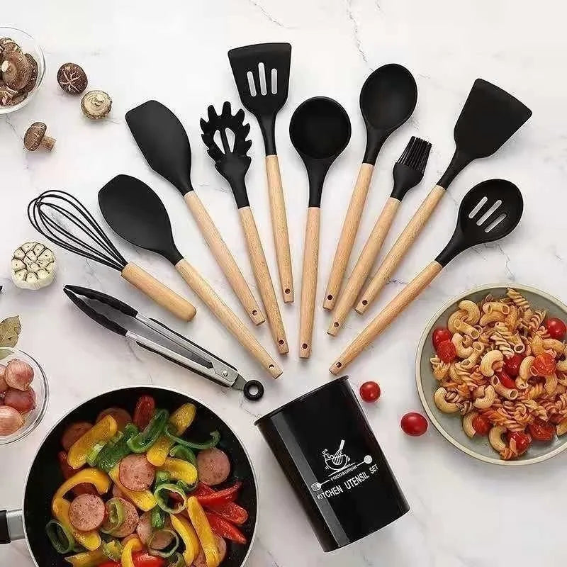 Jogo de Cozinha Kit C/12 Peças de Silicone, Utensílios e Copo Suporte para Coz Cozuti