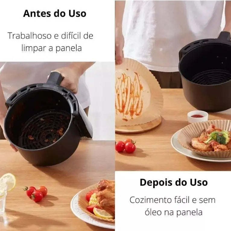Kit 50 Forro De Papel Descartável Especial P/ Air Fryer Fritadeira para Cozinha Cozuti