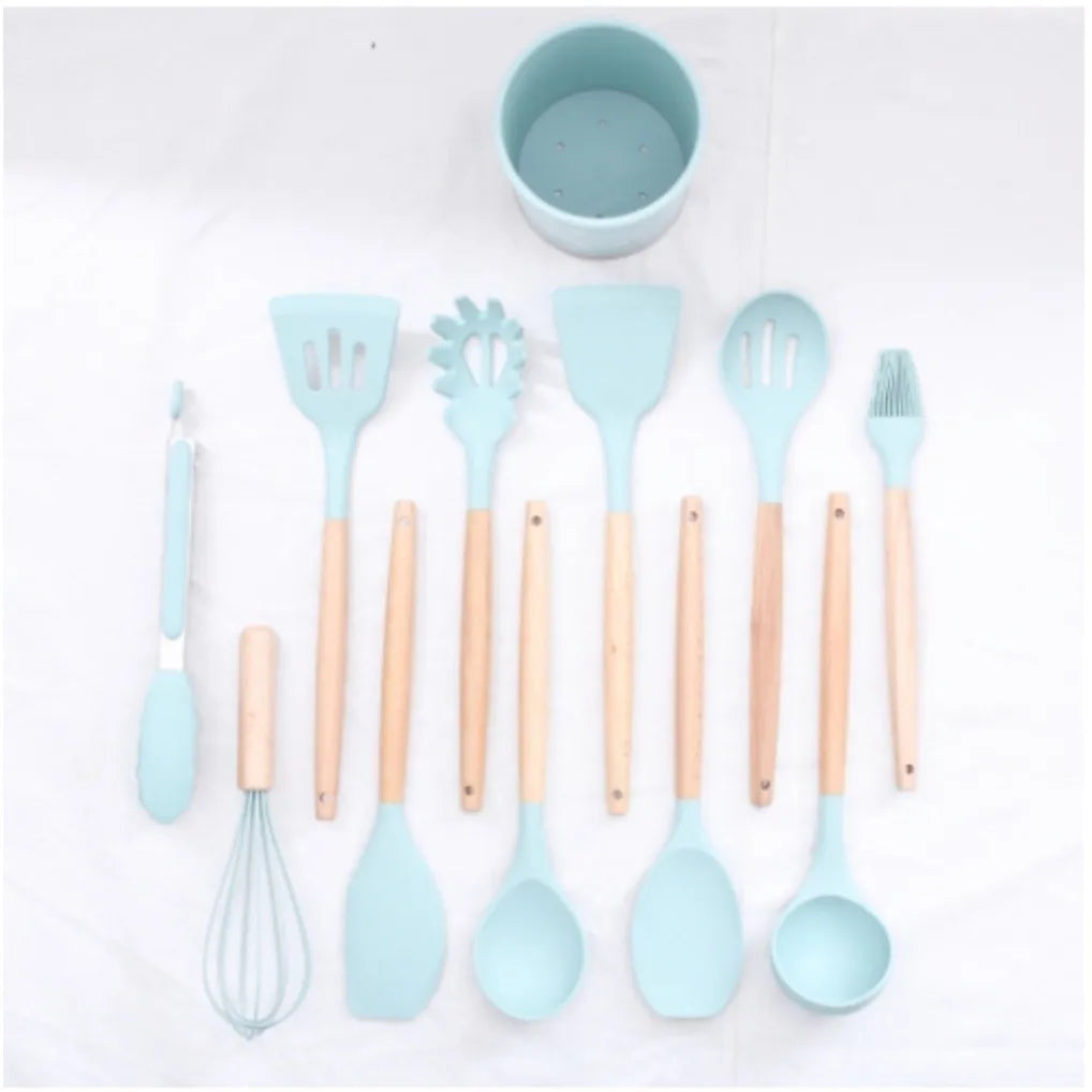 Jogo de Cozinha Kit C/12 Peças de Silicone, Utensílios e Copo Suporte para Coz Cozuti