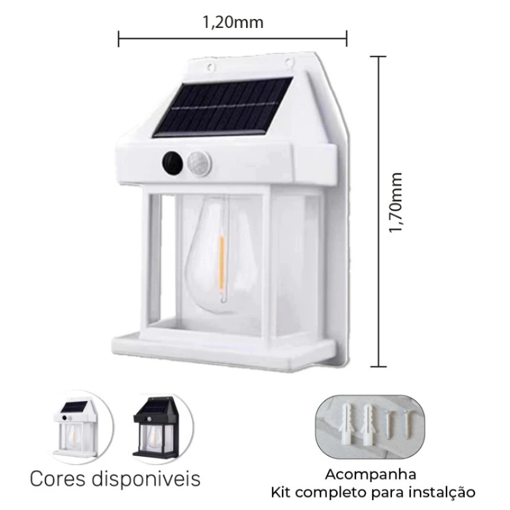 Luminária Solar de Parede Arandela Filamento Colonial Vintage Led Com Sensor De Cozuti