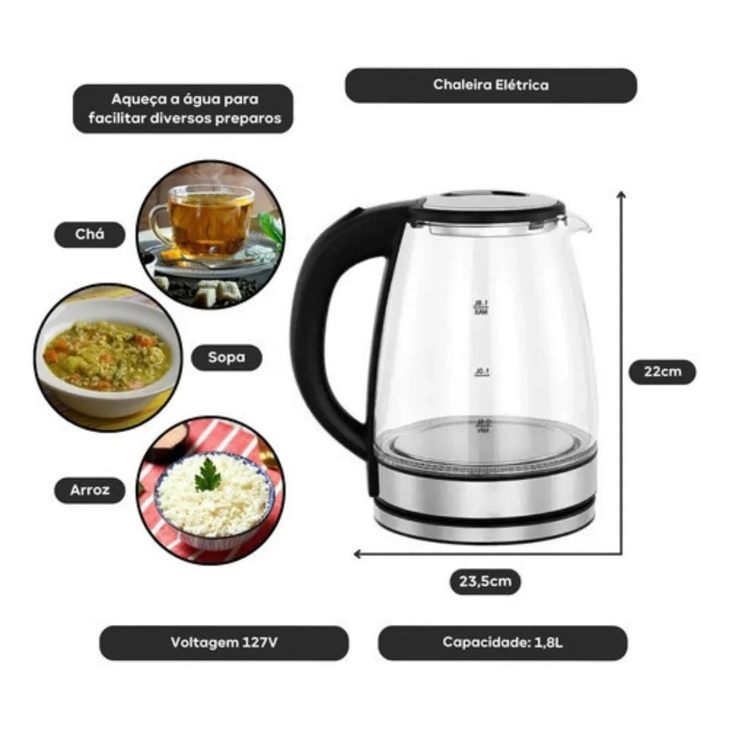 Chaleira Elétrica, Aquecedor Elétrico, café, aço inoxidável, vidro technolo Cozuti
