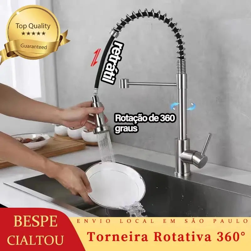 Torneira de cozinha embutida na parede, spray flexível, moderna Cozuti