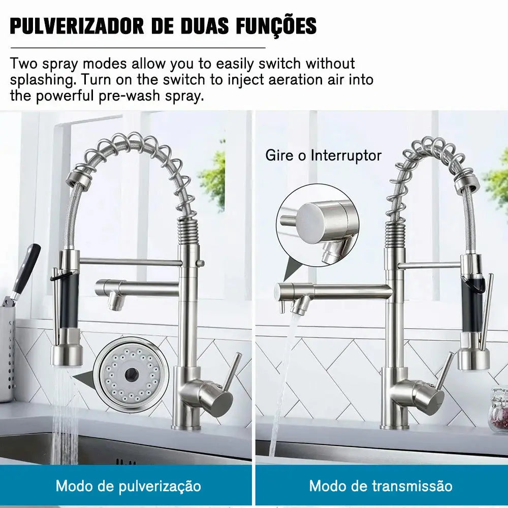 Torneira de cozinha embutida na parede, spray flexível, moderna Cozuti